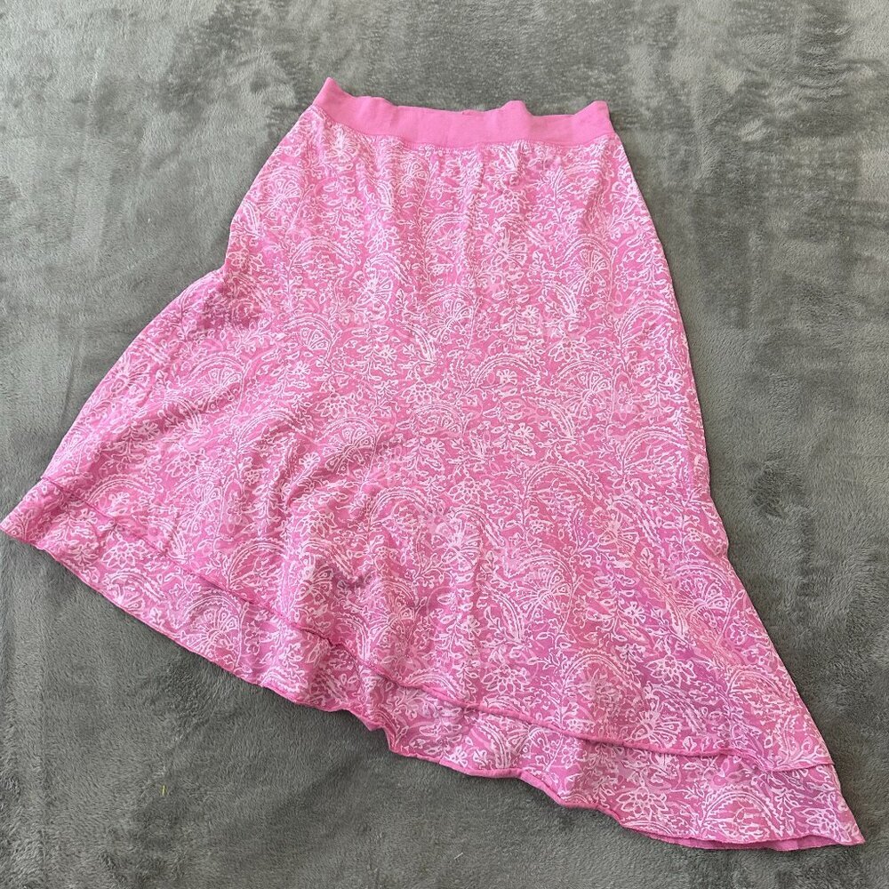Fresh Produce Pink Asymmetrical Pull On Skirt LARGE Cotton USA Made